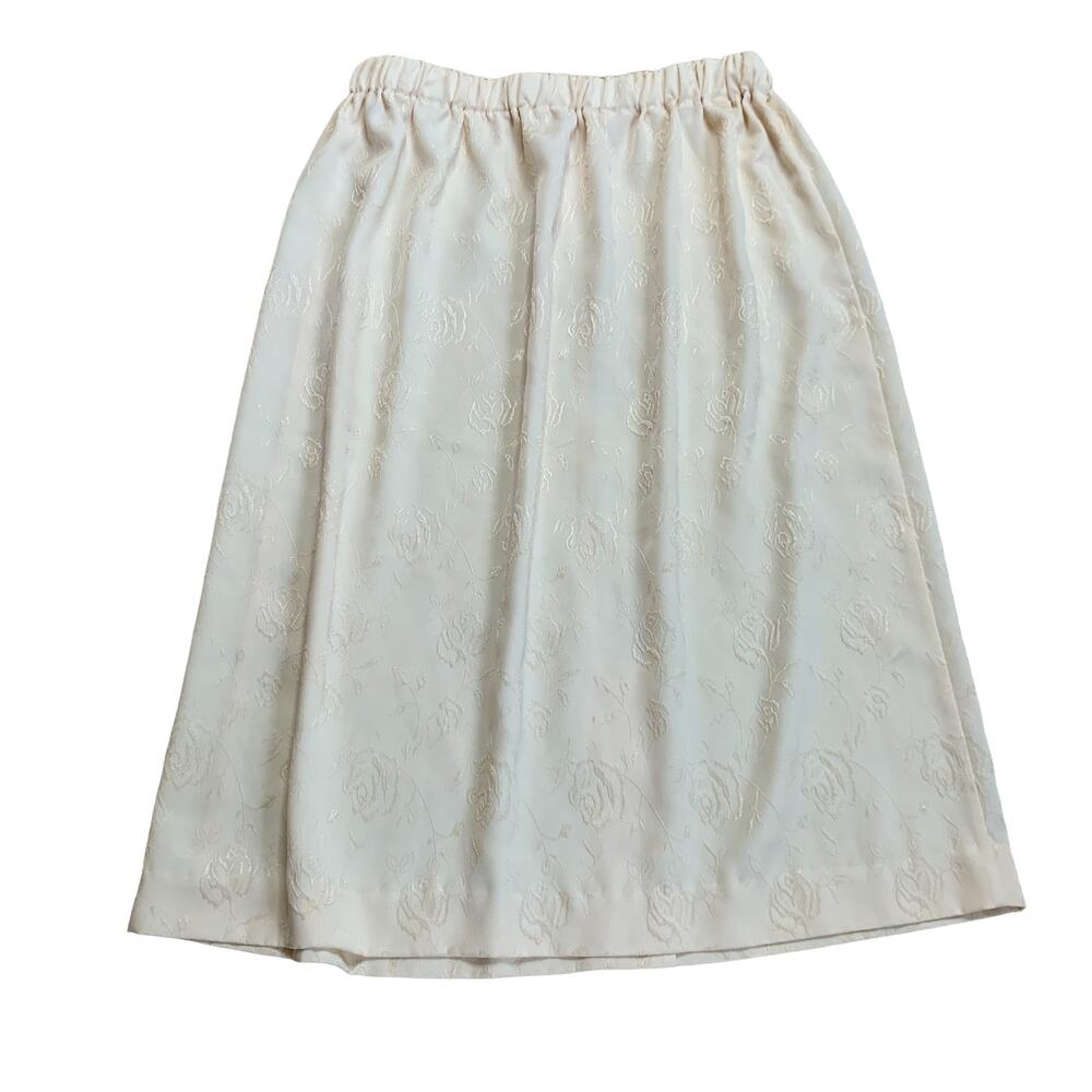 Vintage Cream Floral Rose Delicate Dainty High Waisted Retro Skirt Small